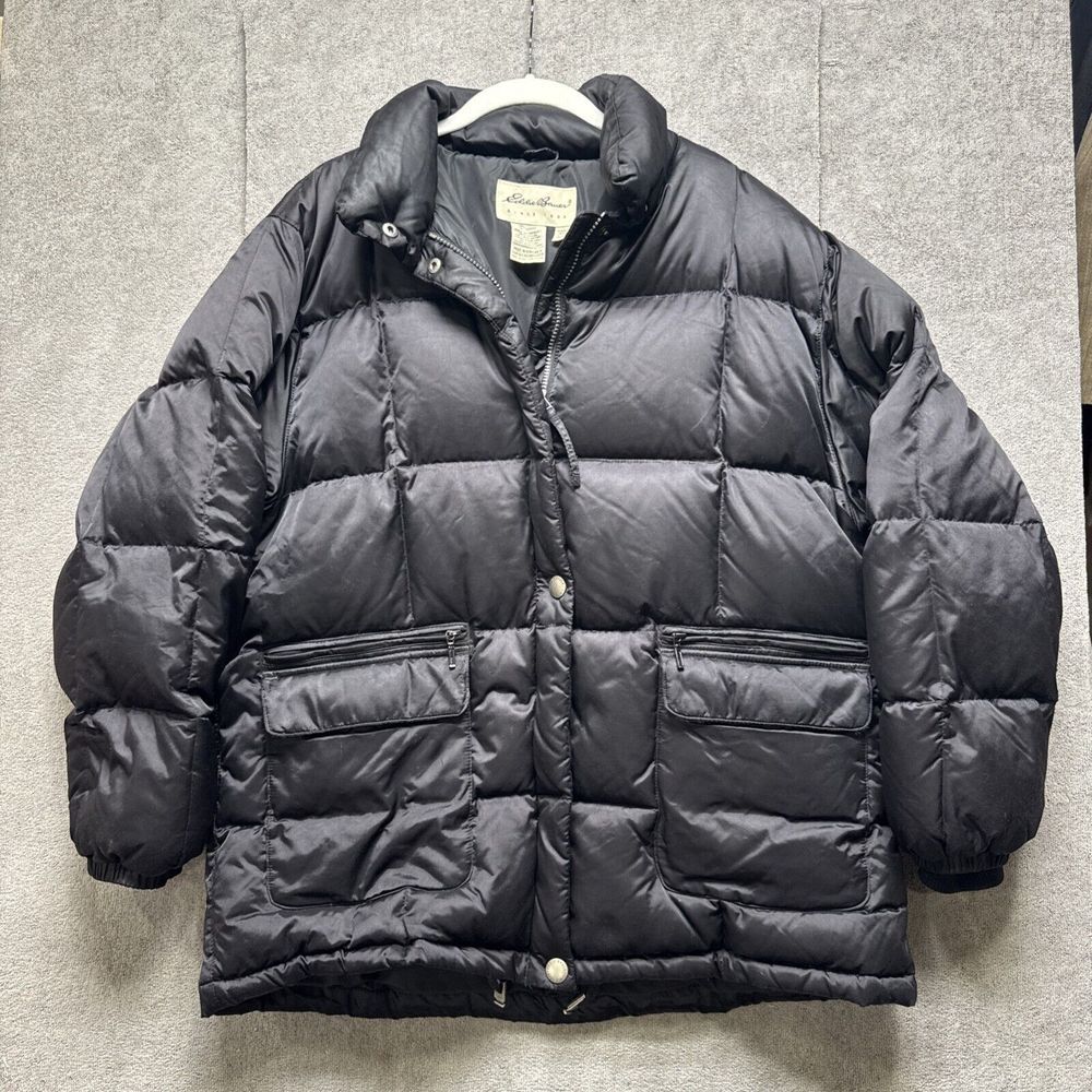 Vtg 90s Eddie Bauer Jacket Womens Large Black‎ Goose Down Puffer Insulated Coat